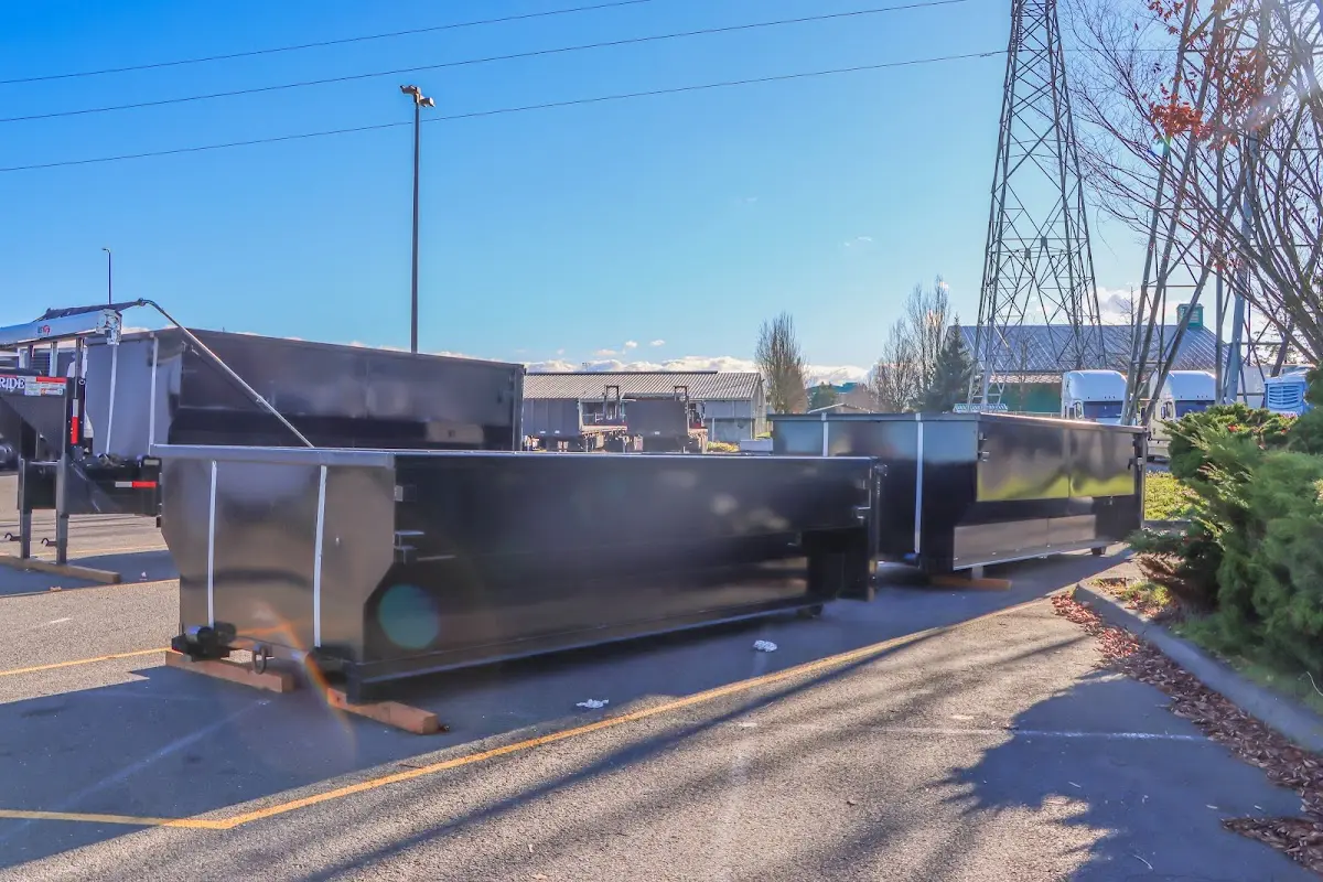 Roll-off dumpster ready for waste disposal at job site for 2 Yard Dumpster Rental in Crete